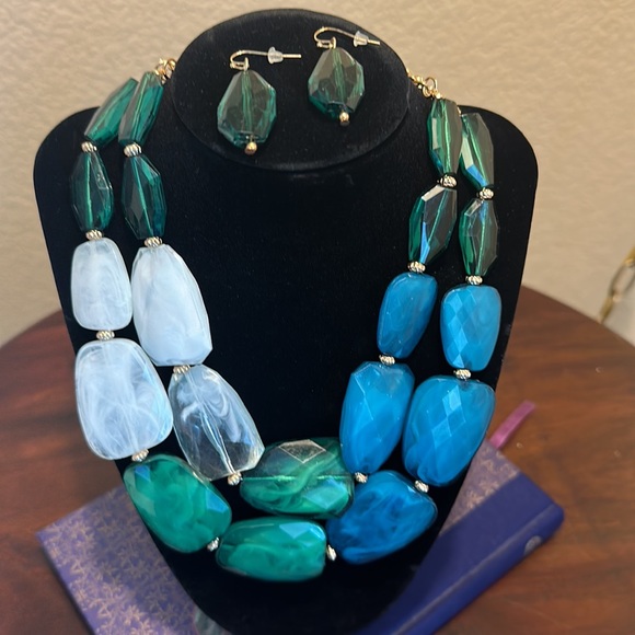 Jewelry - Multicolor Two-Strand Necklace and Matching Drop Earrings